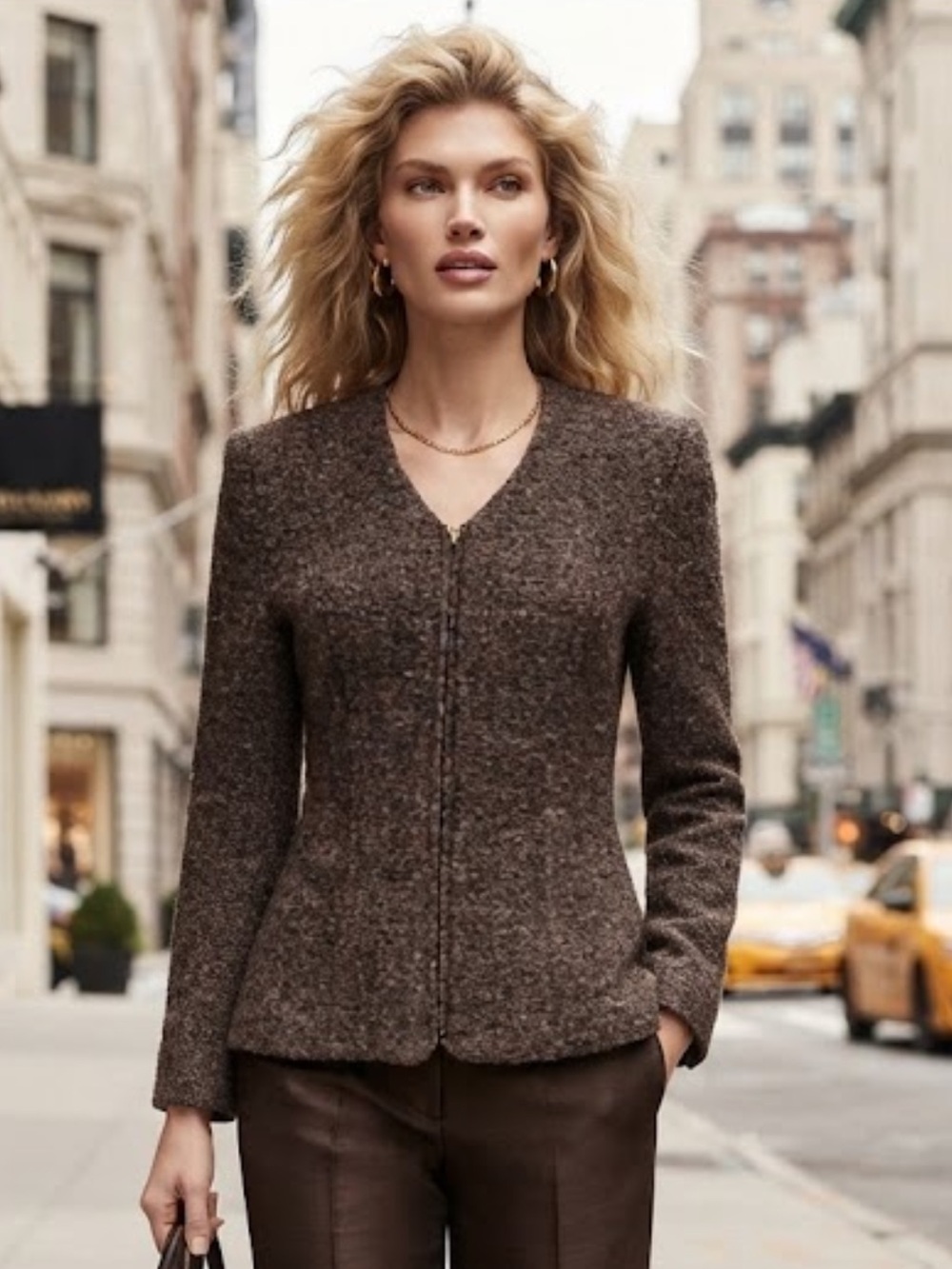 Vintage Jacobson’s Women’s Virgin Wool blend V Neck Woven Zipper Jacket